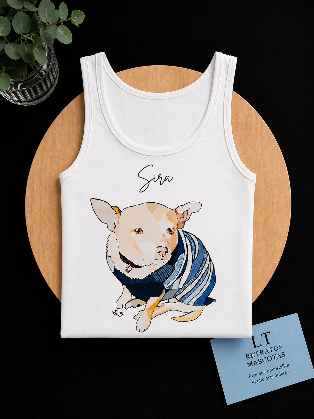 Camiseta de tirantes personalizada con retrato de mascota (estilo semi)