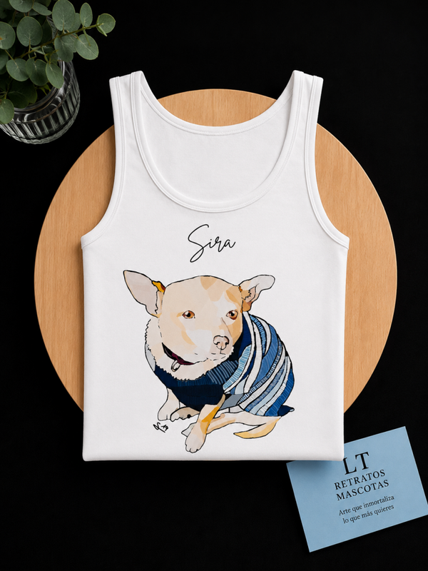 Camiseta de tirantes personalizada con retrato de mascota (estilo semi)