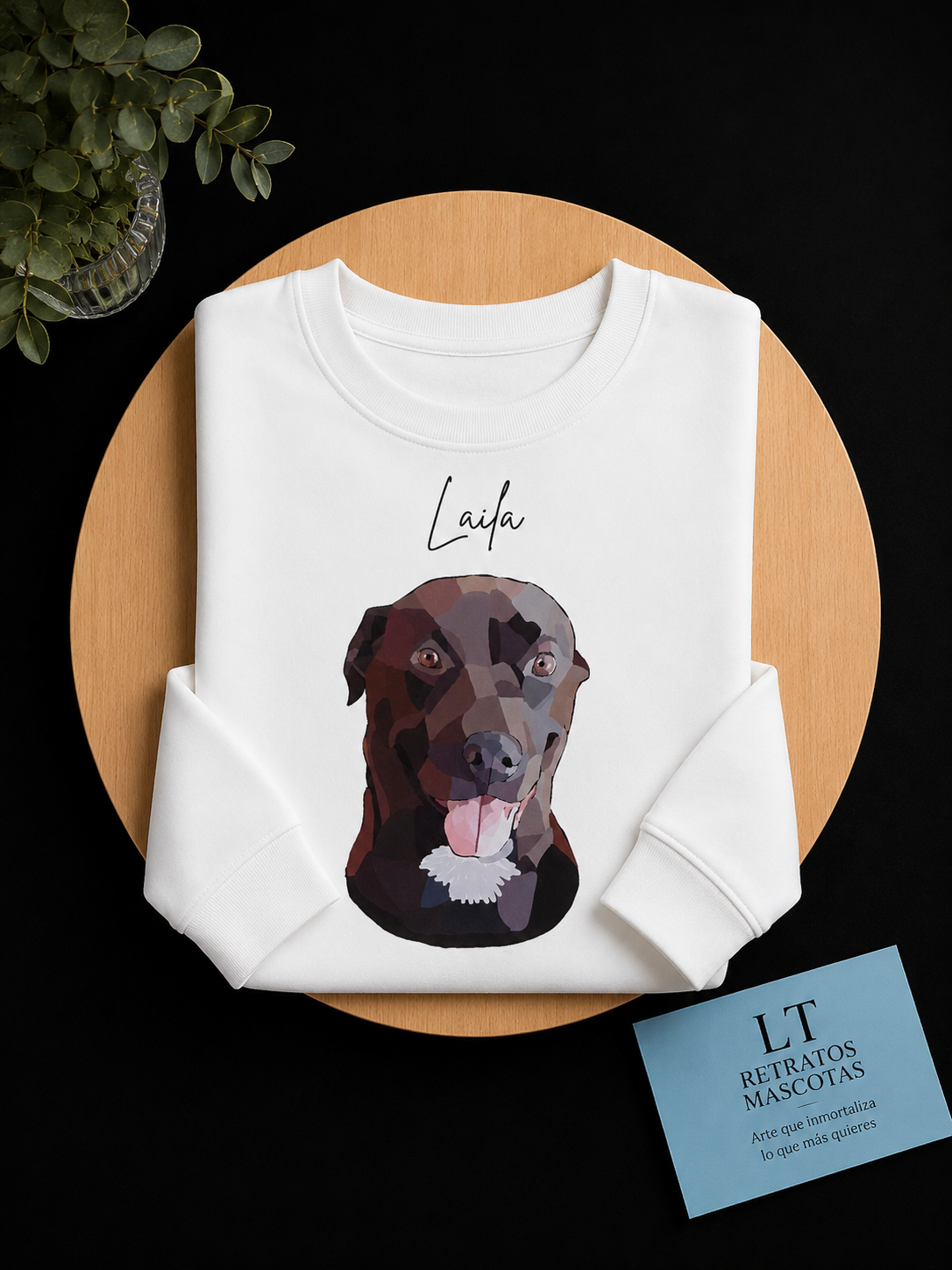 Sudadera sin capucha personalizada con el retrato de tu mascota (estilo semi)