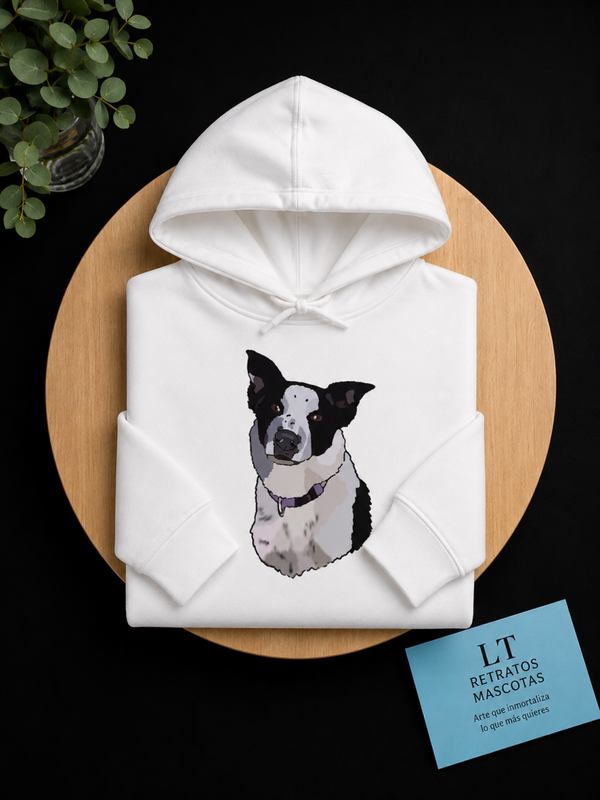 Sudadera con capucha personalizada con el retrato de tu mascota (estilo semi)