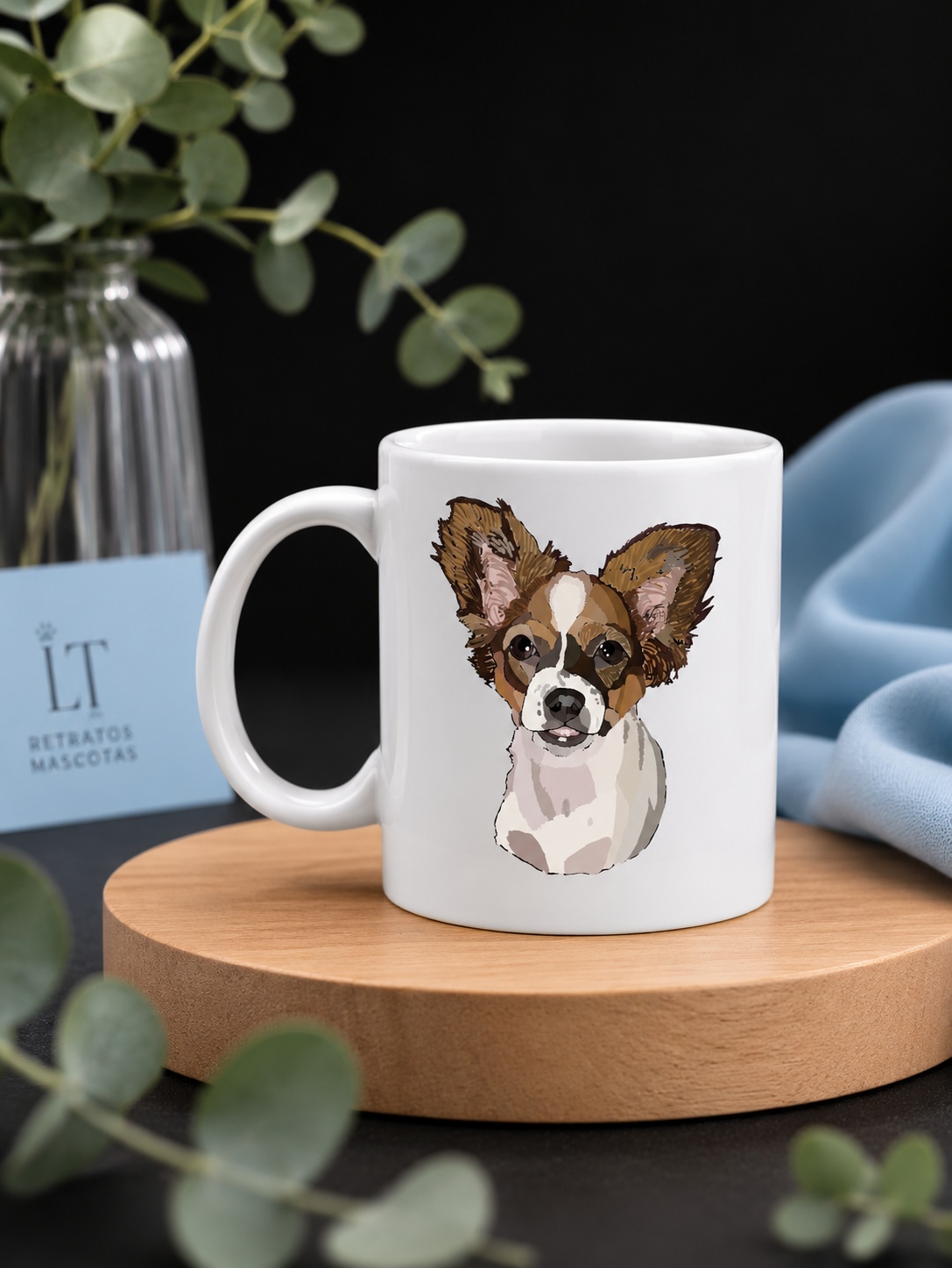 Taza personalizada con retrato de mascota (estilo semi)