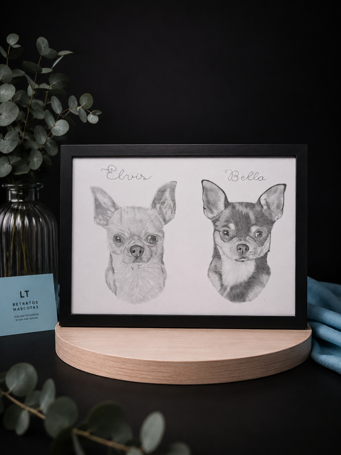 Retrato doble personalizado de mascota realista a grafito