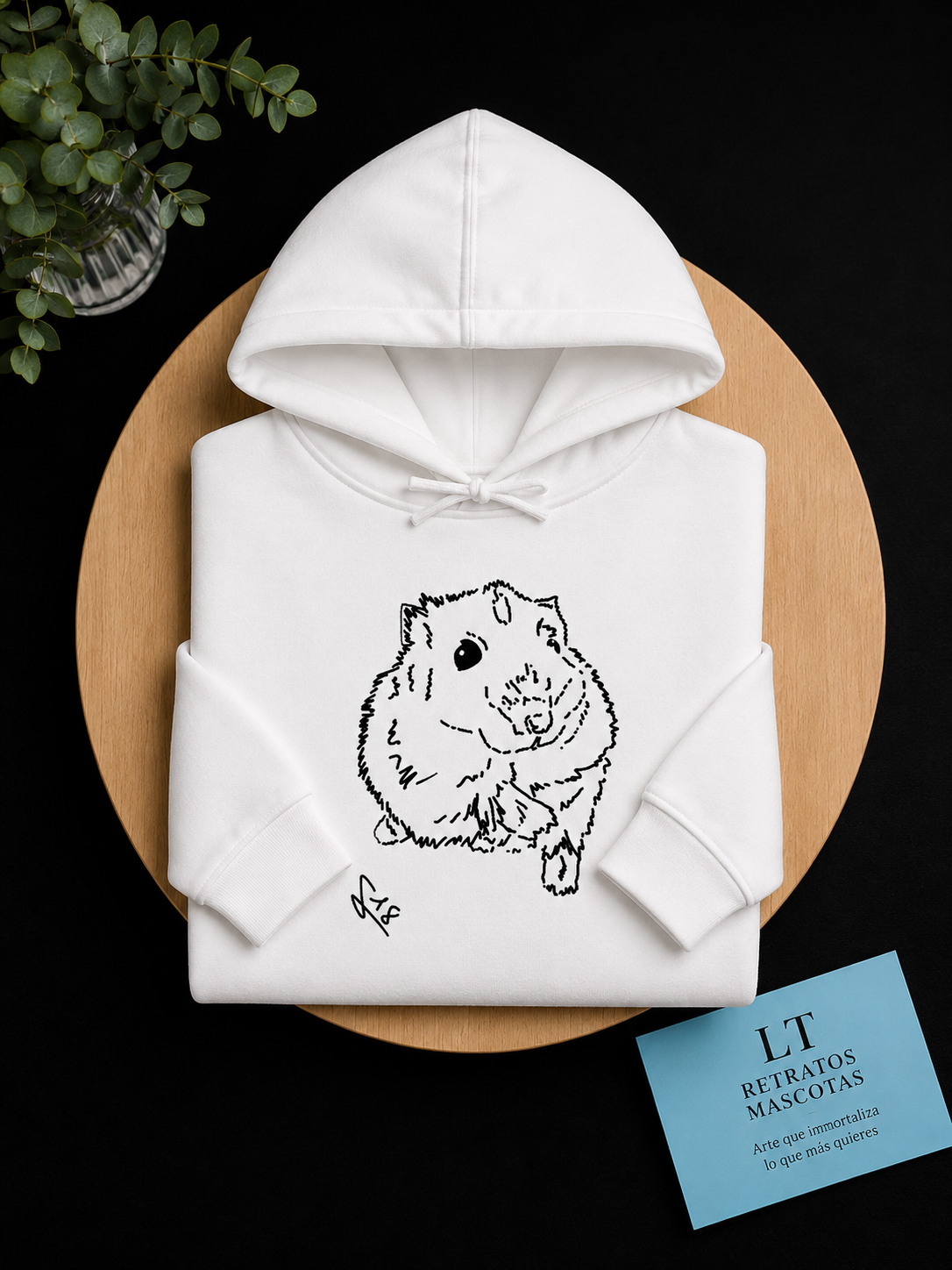 Sudadera con capucha personalizada con el retrato de tu mascota (estilo minimalista)
