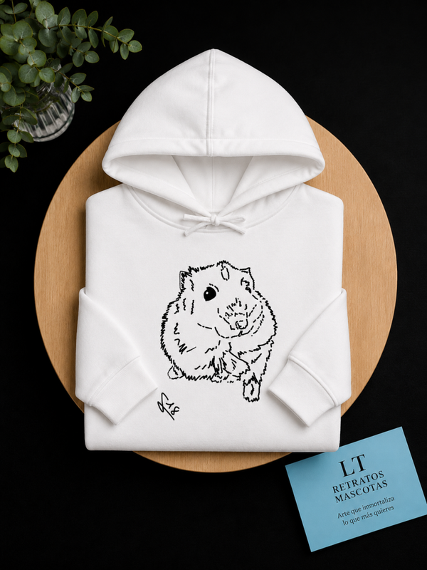 Sudadera con capucha personalizada con el retrato de tu mascota (estilo minimalista)