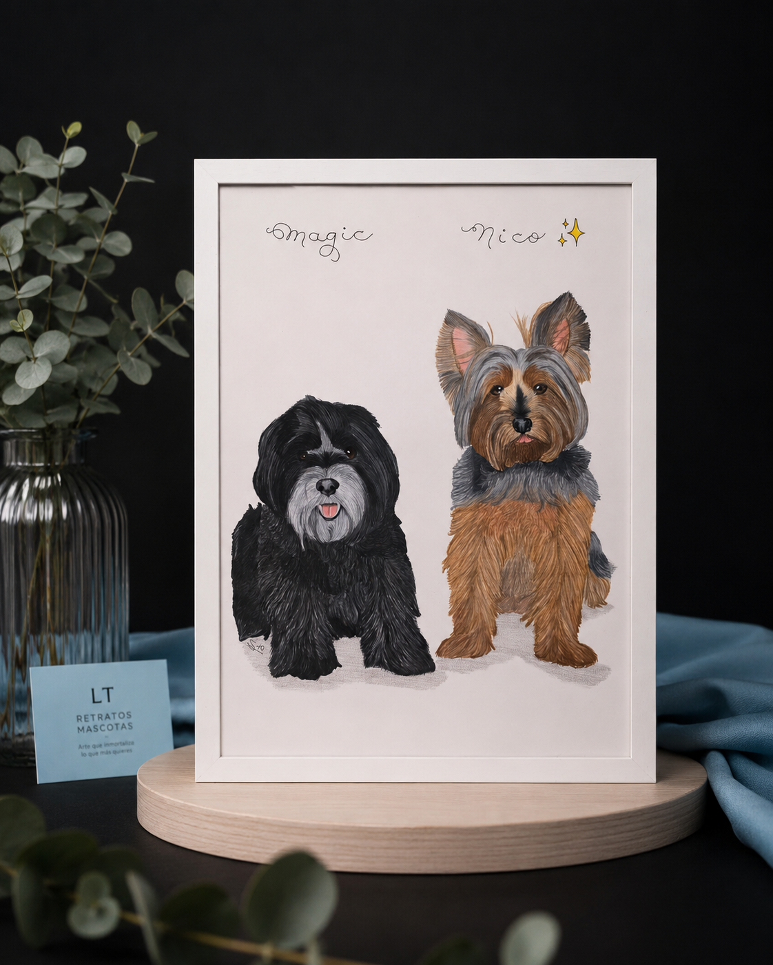 Retrato doble personalizado de mascota realista a color