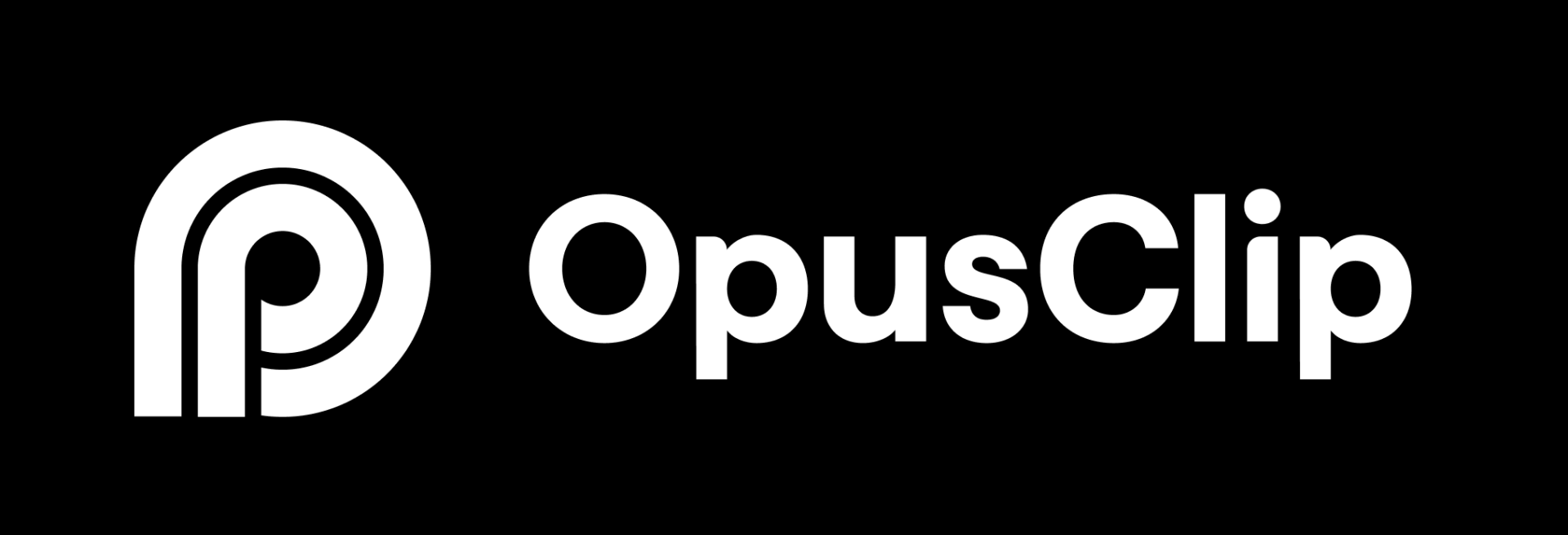 Opus Clip logo in white on black background, representing the AI video repurposing platform.