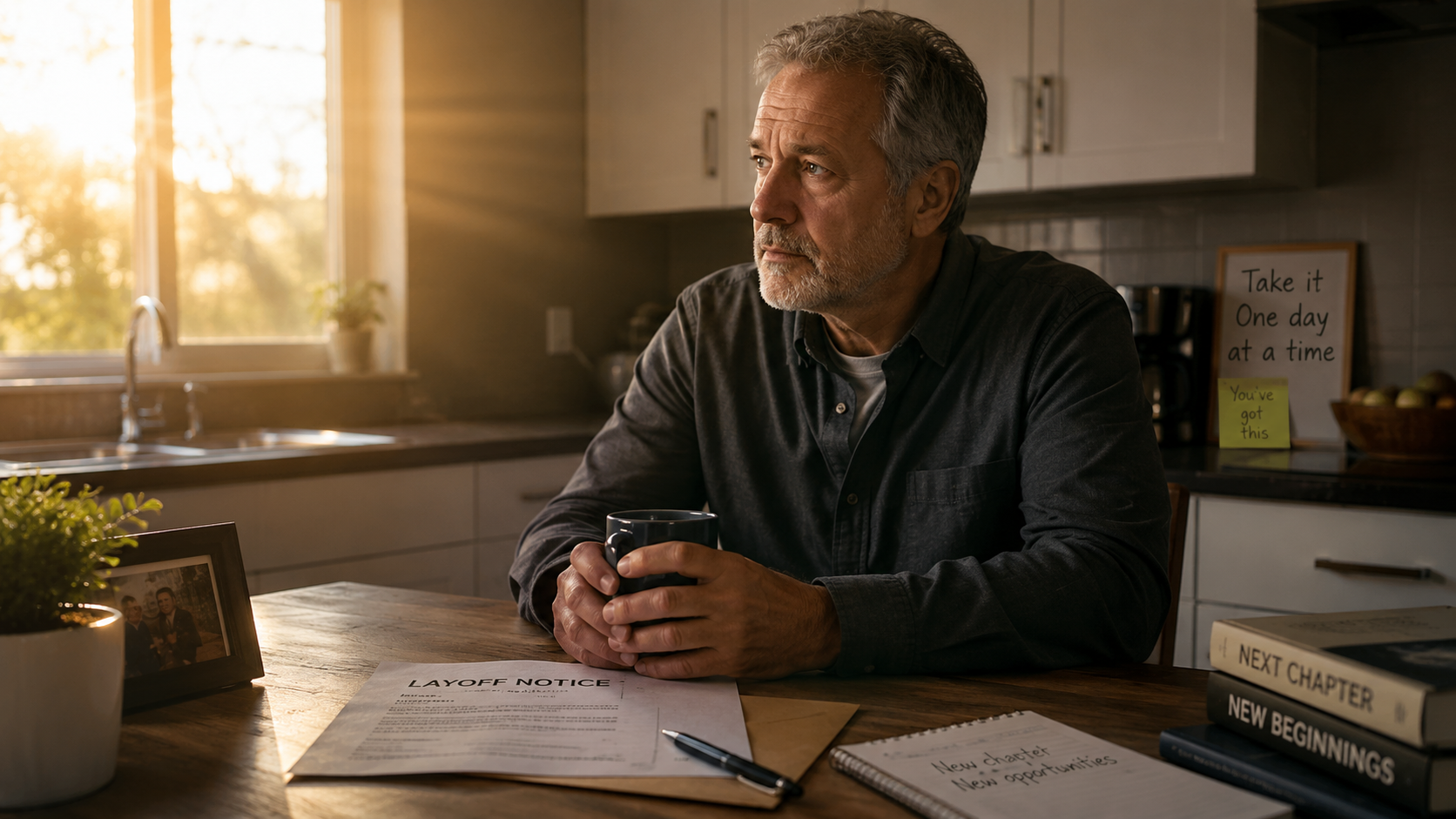 Worker over 50 creating a new income plan after being laid off and experiencing age discrimination at work.