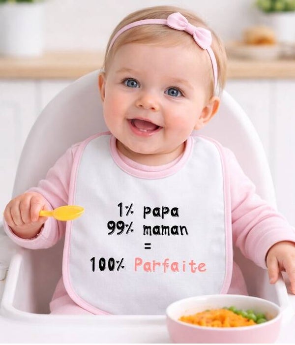 Bavoir humour "100 % parfaite" personnalisé