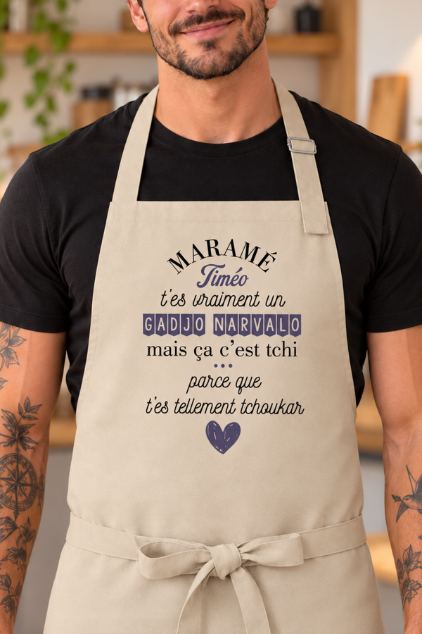 Tablier de cuisine personnalisé "Maramé t'es vraiment un gadjo narvalo"