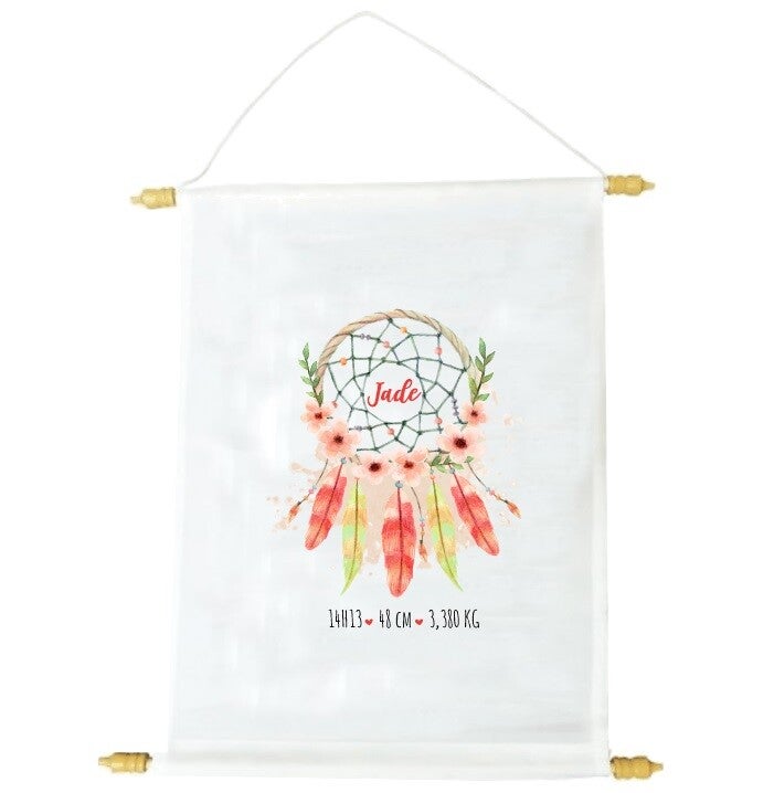 Fanion décoratif personnalisé spécial naissance "attrape-rêve"