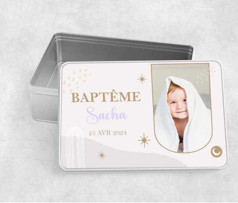 Boîte en Métal Personnalisée pour Baptême - Souvenir Mémorable