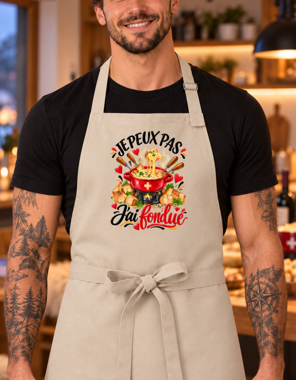 Tablier de cuisine humour "Je peux pas j'ai fondue"