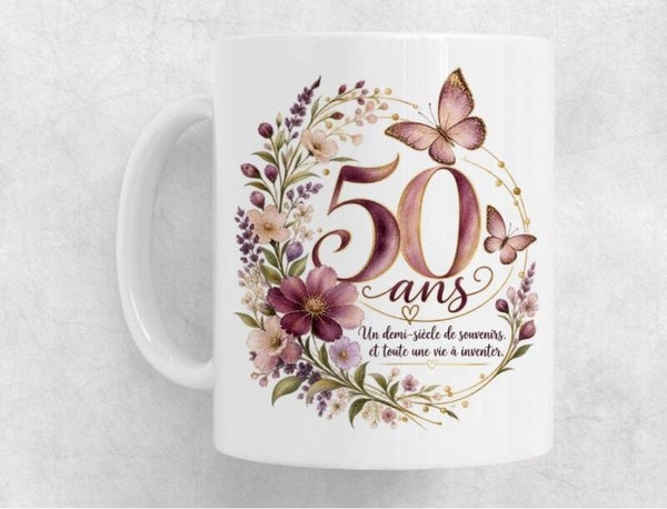 Mug Anniversaire 50 ans Femme – Tasse Cadeau Original pour ses 50 ans