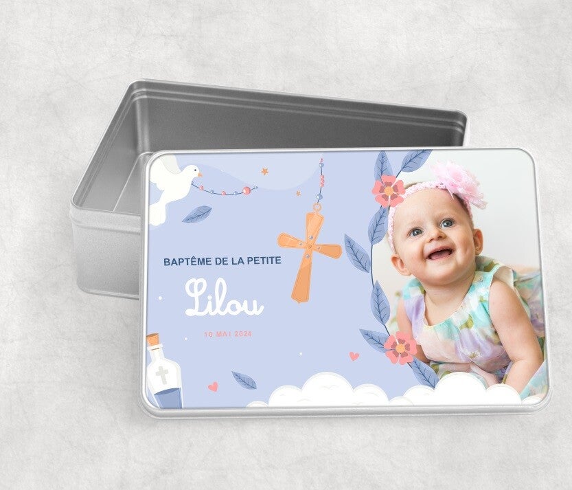 Boîte en Métal Personnalisée pour Baptême - Souvenir Mémorable