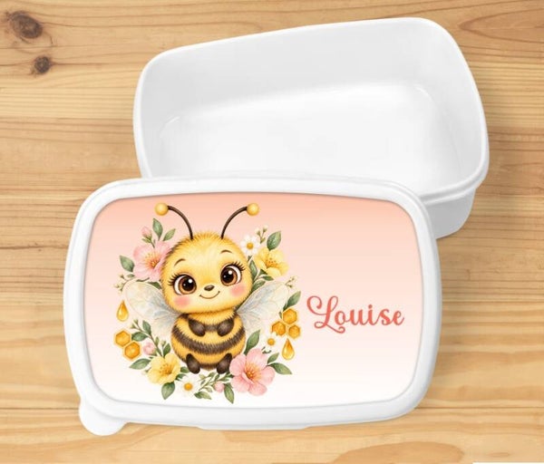 Boîte à goûter "abeille" personnalisée, blanche