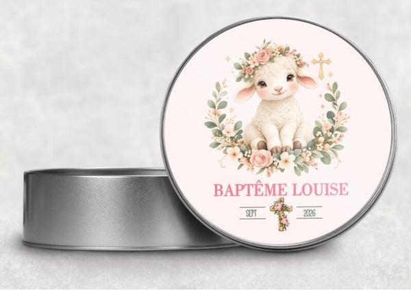 Boîte en métal personnalisée pour baptême