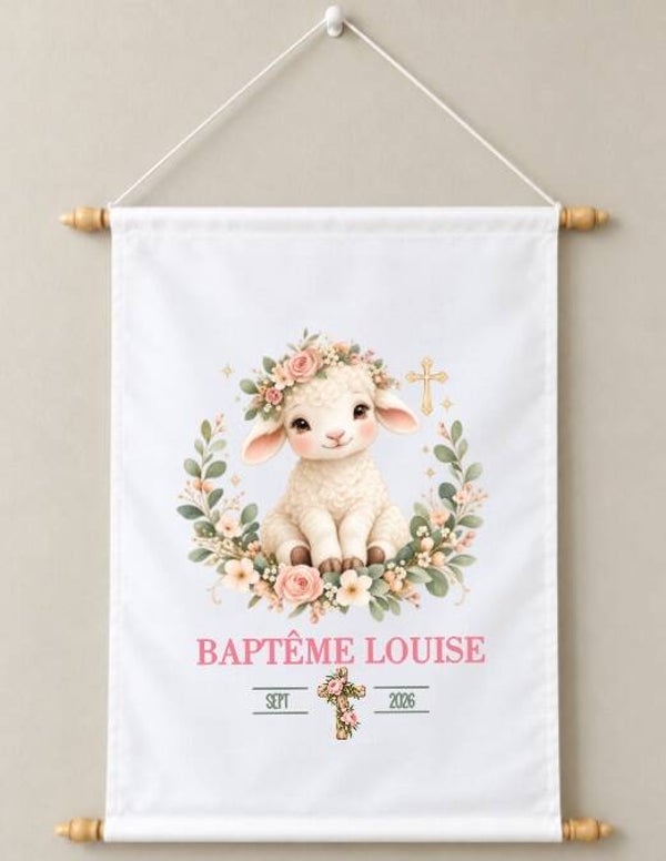 Toile décorative Baptême personnalisée – Prénom et date du baptême