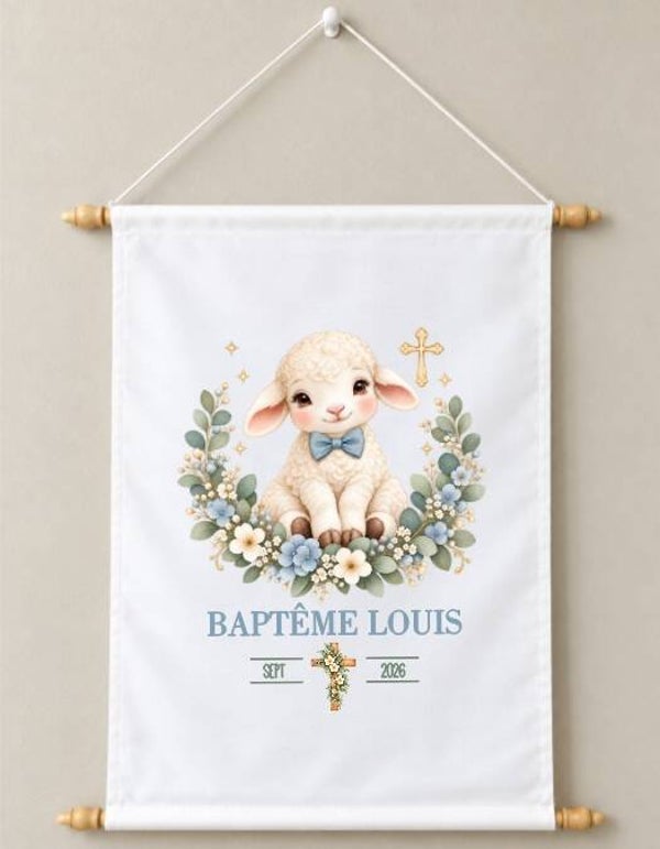 Toile décorative Baptême personnalisée – Prénom et date du baptême