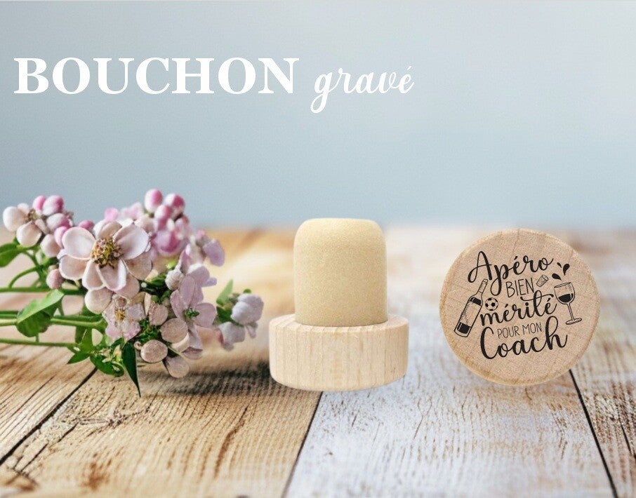 Bouchon de bouteille de vin réutilisable "apéro bien mérité pour mon coach"