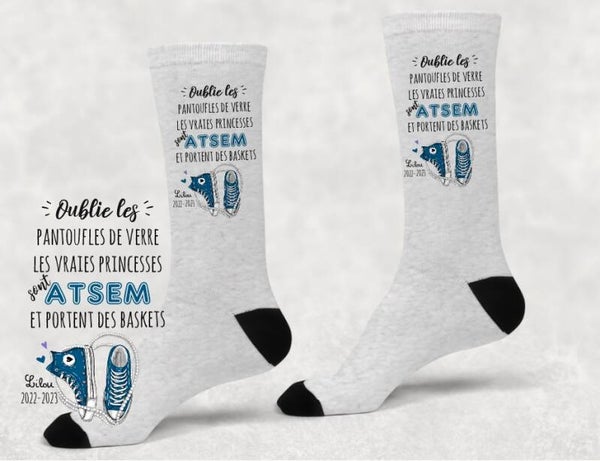 Chaussettes pailletées personnalisées femme "ATSEM"