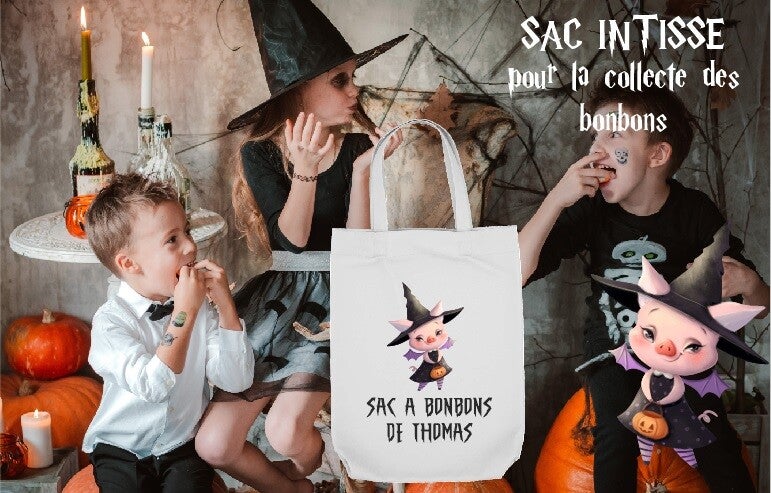 SAC A FRIANDISES "cochonne sorcière" personnalisé