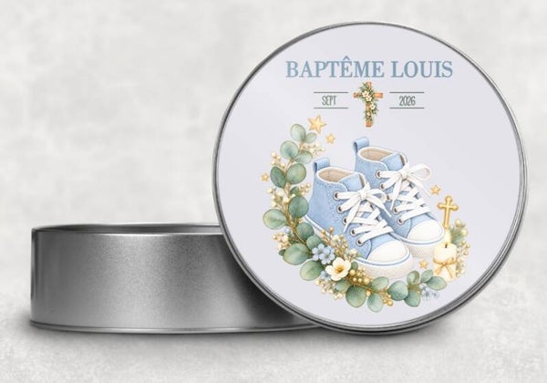 Boîte en métal personnalisée pour baptême