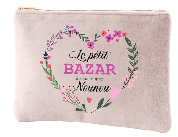 Trousse velours "Le petit bazar de ma super nounou"