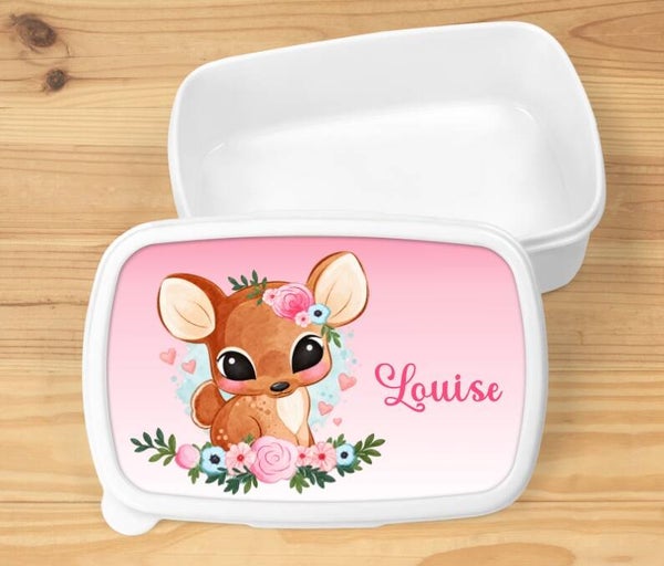 Boîte à goûter personnalisée "biche", blanche