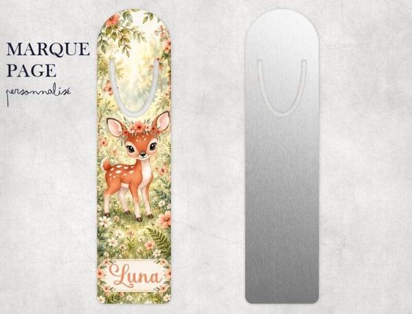Marque-page enfant personnalisé avec prénom – biche