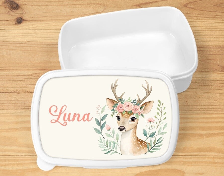 Boîte à goûter "biche" personnalisée, blanche