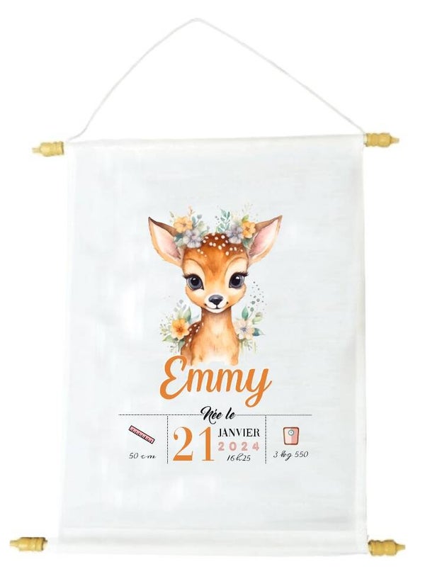 Fanion décoratif personnalisé spécial naissance "biche"