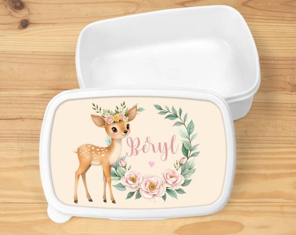 Boîte à goûter "biche" personnalisée, blanche