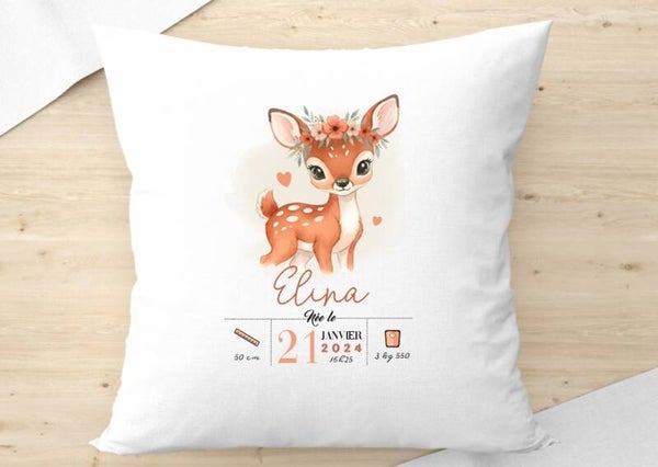 Coussin personnalisé "spécial naissance" - BICHE