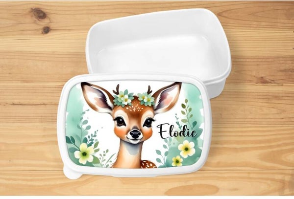 Boîte à goûter personnalisée "biche", blanche