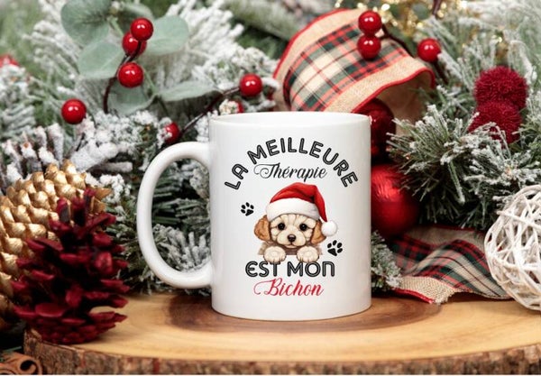 Mug de noël "La meilleure thérapie" spécial chien