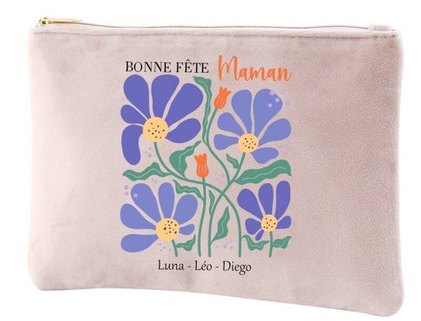 Trousse velours "Bonne fête maman" personnalisée
