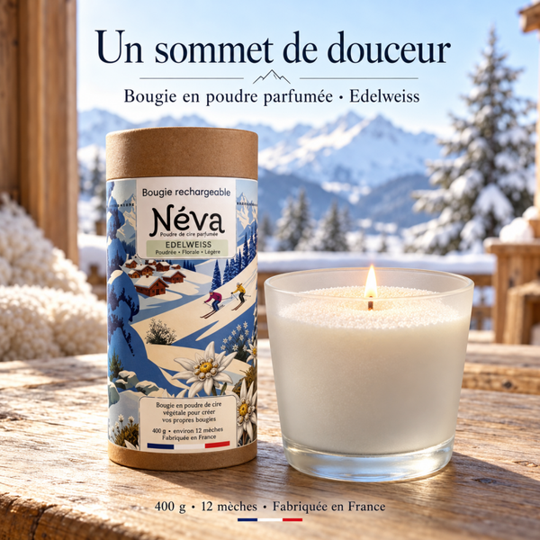 Bougie en poudre parfumée Edelweiss – Néva | Cire végétale rechargeable 400 g