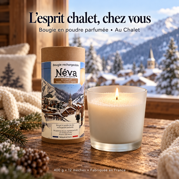Bougie en poudre parfumée Au Chalet – Néva | Cire végétale rechargeable 400 g