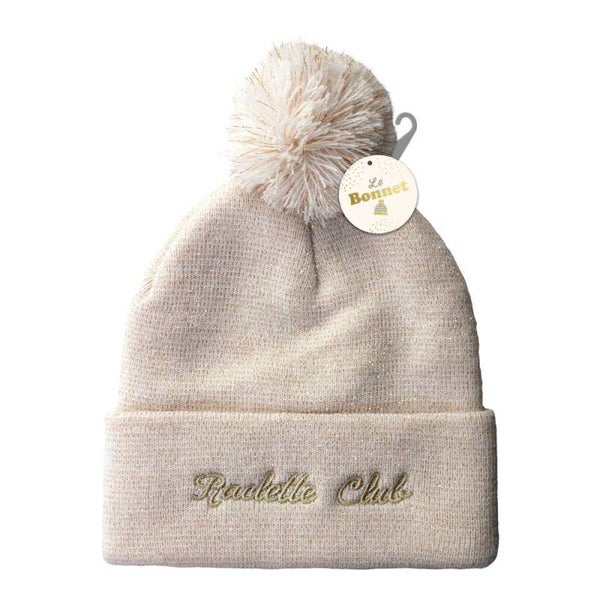 Bonnet pompon à paillettes  "Raclette club"