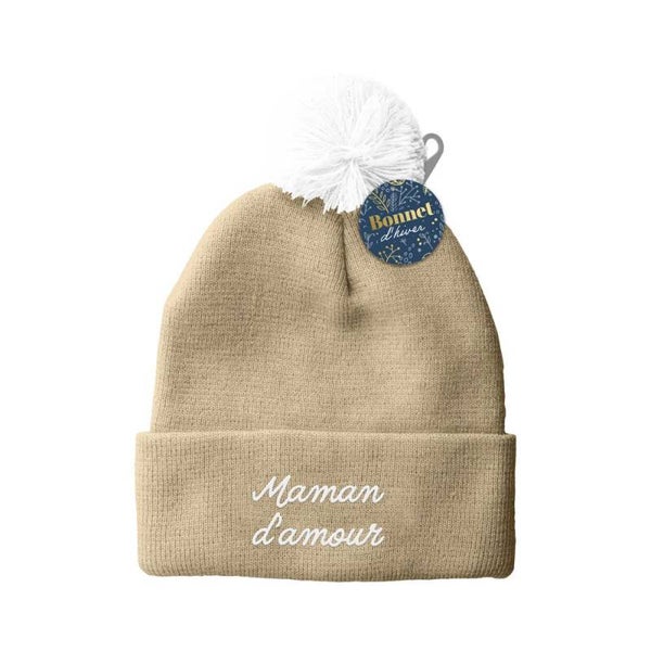Bonnet pompon "maman d'amour"