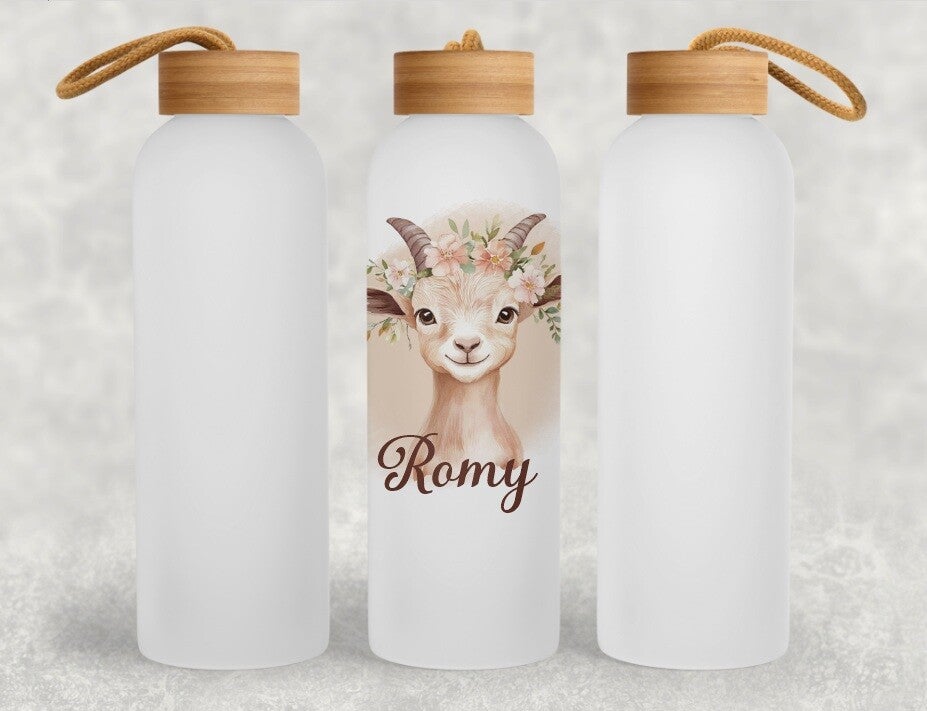 Gourde Blanche en Aluminium 600 ml avec Bouchon en Bambou "chèvre"