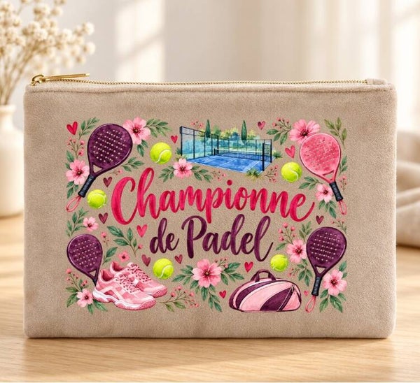 Trousse en velours « Championne de Padel » – Cadeau original pour joueuse de padel