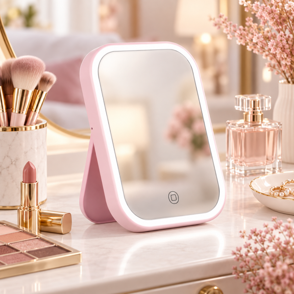 Petit miroir de maquillage lumineux LED rose 💄✨
