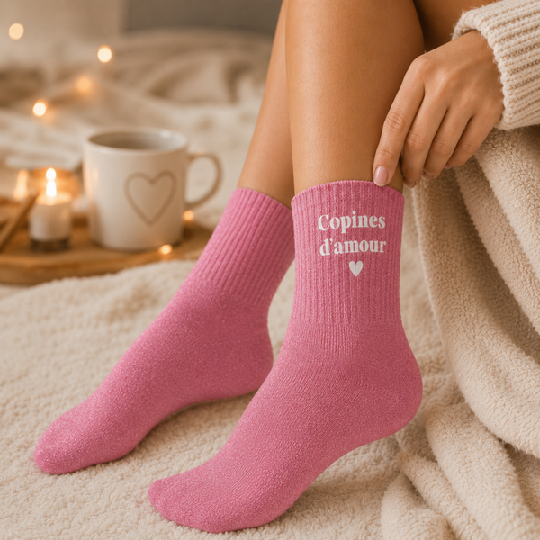 CHAUSSETTES À PAILLETTES « COPINES D’AMOUR » ✨💖
