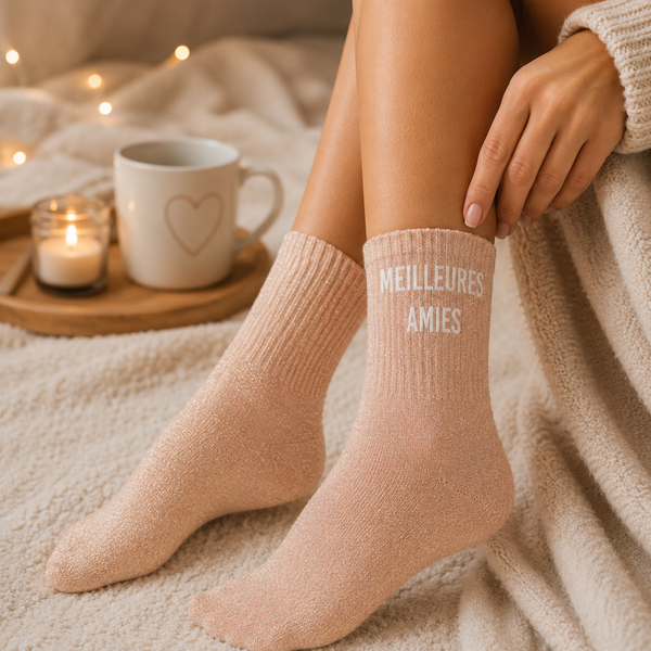 CHAUSSETTES À PAILLETTES « MEILLEURES AMIES » ✨🧡