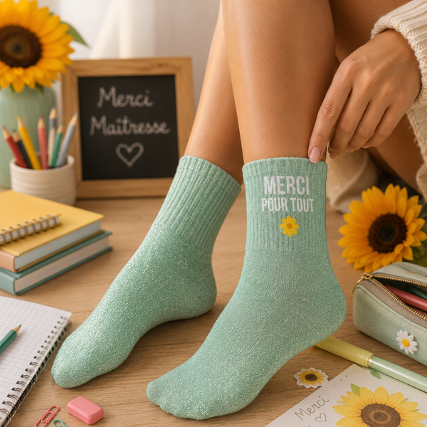 CHAUSSETTES À PAILLETTES « MERCI POUR TOUT » ✨☀️