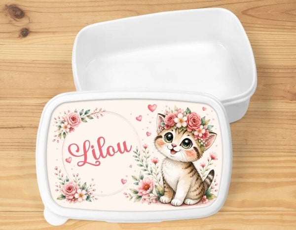 Boîte à goûter "chaton" personnalisée, blanche