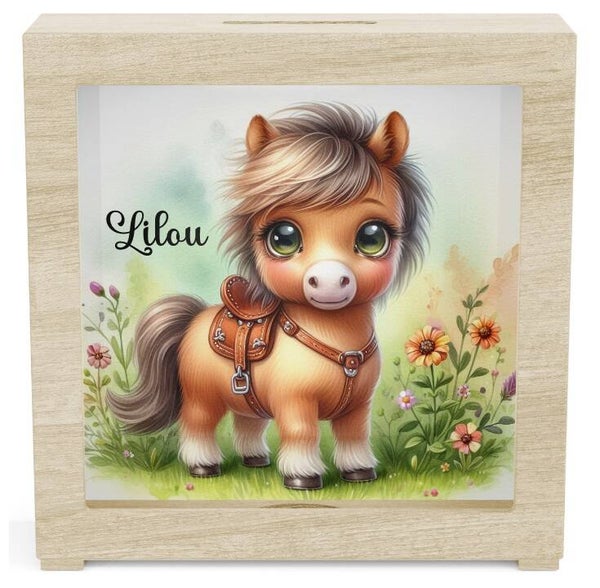 Tirelire en bois personnalisé - cheval