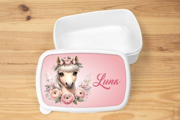 Boîte à goûter personnalisée "cheval", blanche