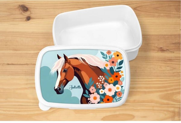 Boîte à goûter personnalisée "cheval", blanche